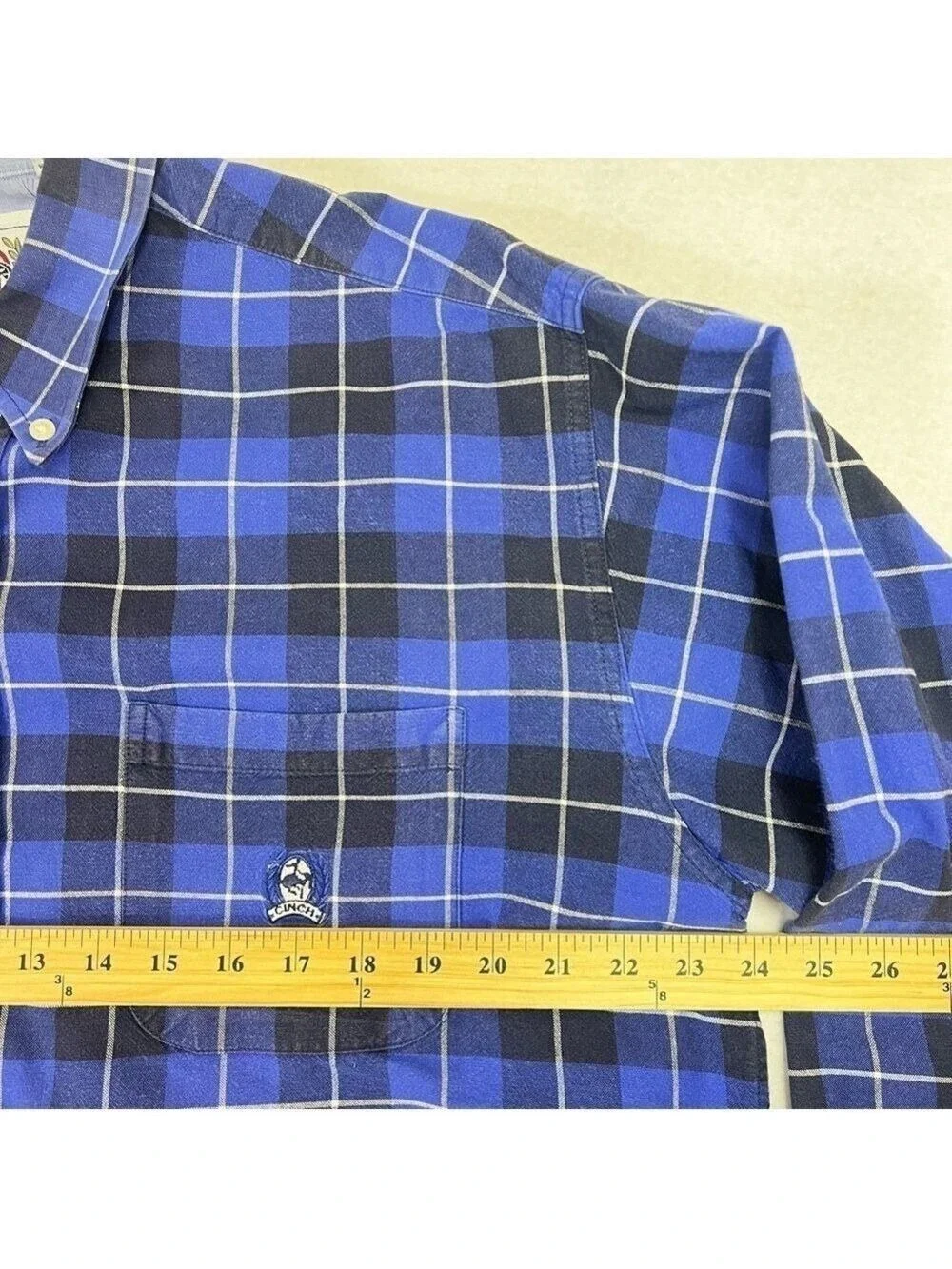 Cinch Western Shirt Men's Size Large Blue/Black Plaid Long Sleeve Button Down